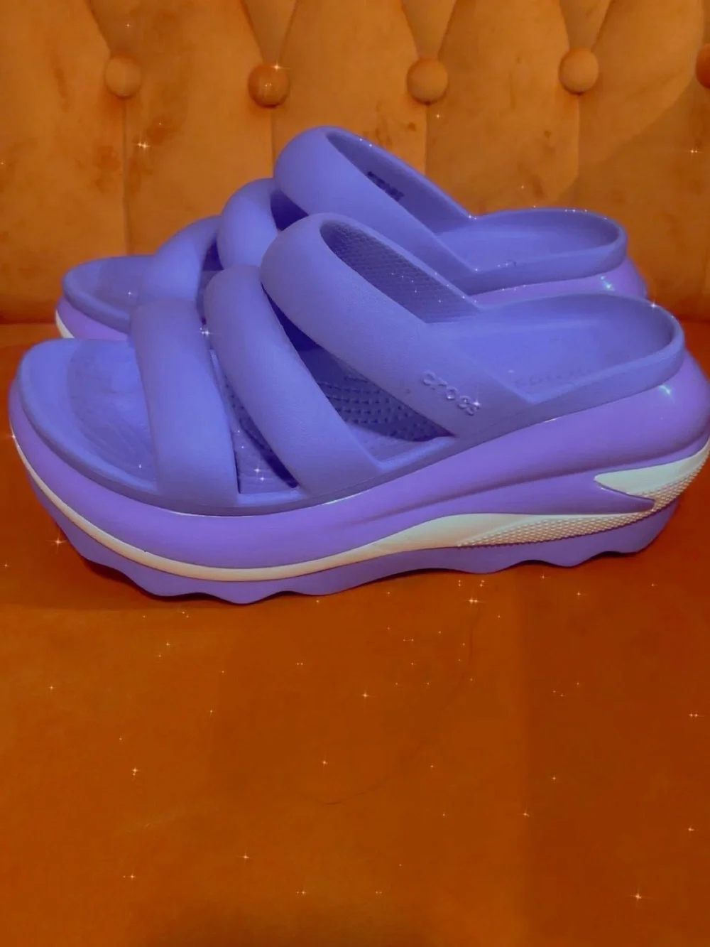 CROCS Purple Triple-Strap Platform Wedges